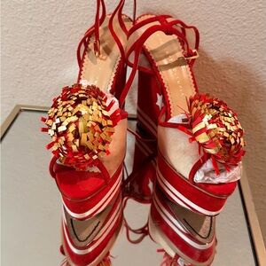 Charlotte Olympia Elegant Red and Gold Women's platform